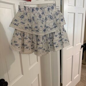 LoveShackFancy Floral Tiered Skirt - Blue and White